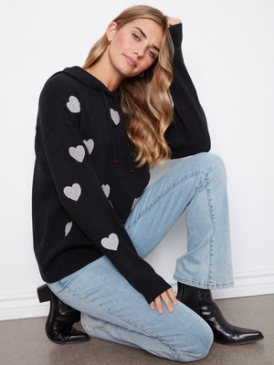 Embroidered Hearts Hoodie Sweater