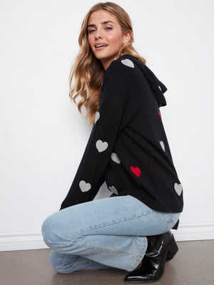 Embroidered Hearts Hoodie Sweater