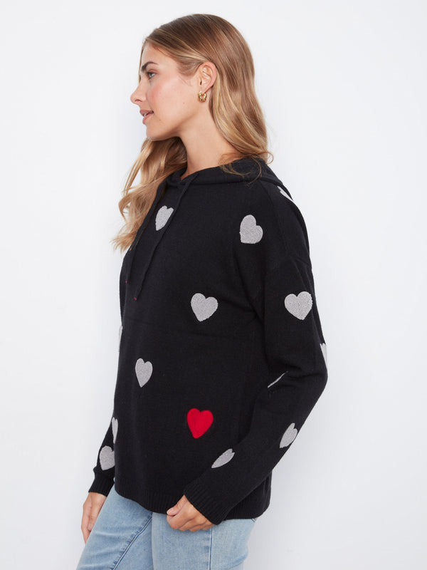 Embroidered Hearts Hoodie Sweater
