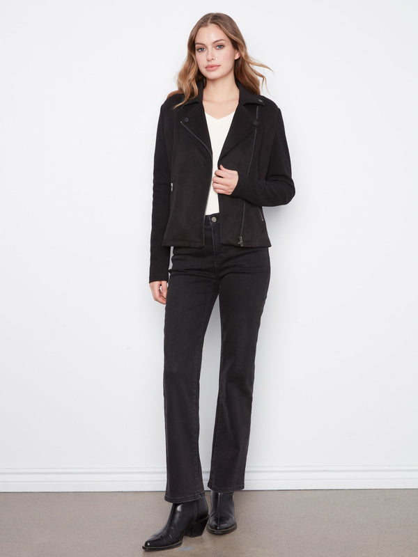 Faux Suede Jacket w/ Knit Sleeves