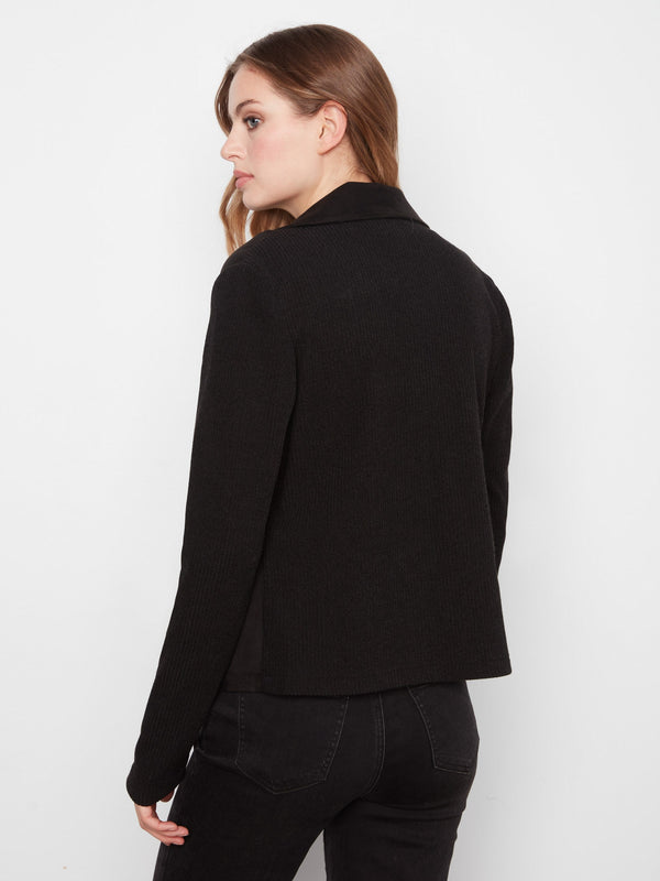 Faux Suede Jacket w/ Knit Sleeves