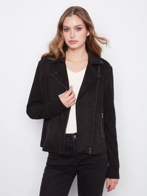 Faux Suede Jacket w/ Knit Sleeves