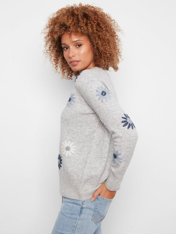 Floral Embroidered V-Neck Sweater