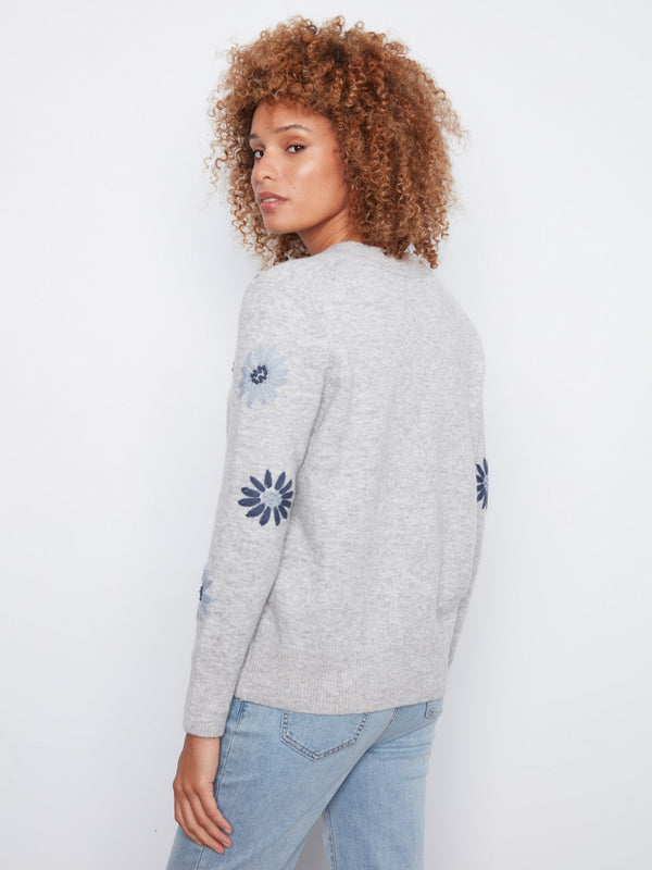 Floral Embroidered V-Neck Sweater