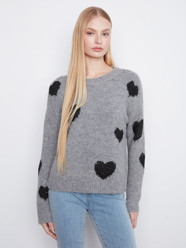 Heart Embroidered Crew Neck Sweater