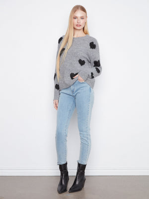 Heart Embroidered Crew Neck Sweater