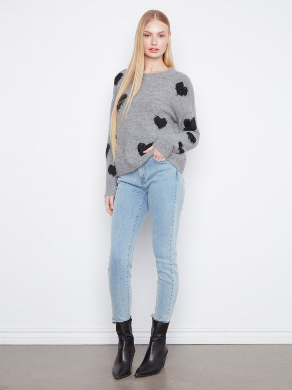 Heart Embroidered Crew Neck Sweater