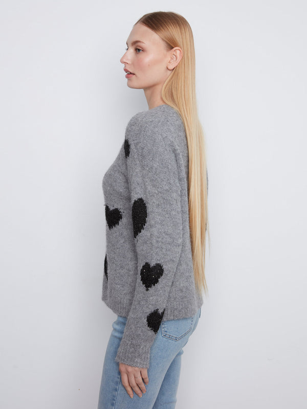 Heart Embroidered Crew Neck Sweater