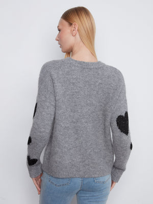 Heart Embroidered Crew Neck Sweater