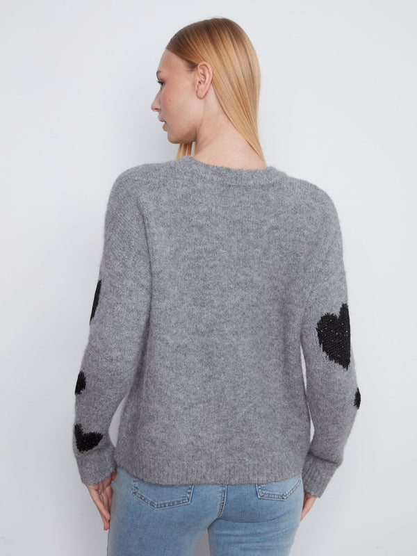 Heart Embroidered Crew Neck Sweater