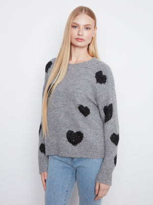 Heart Embroidered Crew Neck Sweater