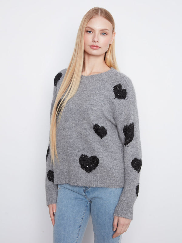 Heart Embroidered Crew Neck Sweater