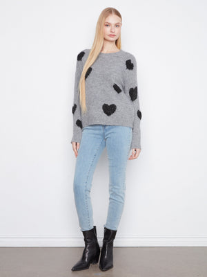 Heart Embroidered Crew Neck Sweater