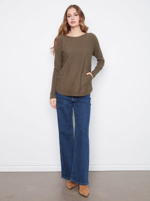 Knit Sweater With Back Lace-Up Detail - Moss Green