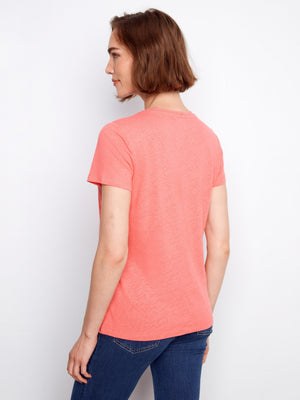 Linen Blend V-Neck Shirt - Sorbet