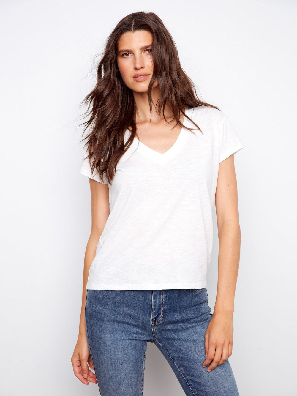 Organic Cotton Drop Shoulder V-Neck Shirt - White