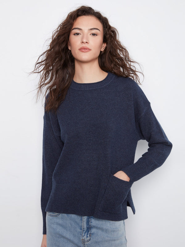 Patch Pocket Crew Neck Sweater
