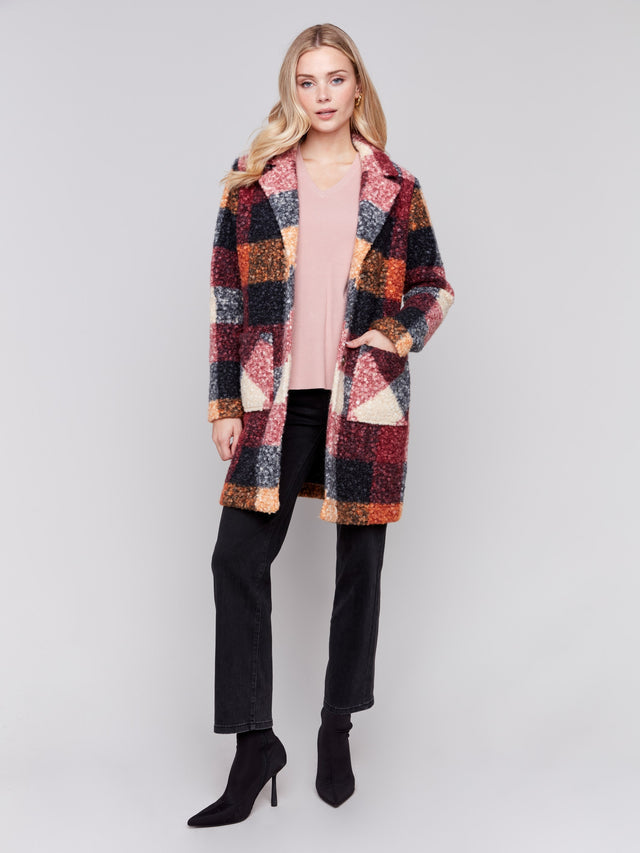 Wome's Boucle Plaid Knit Coat