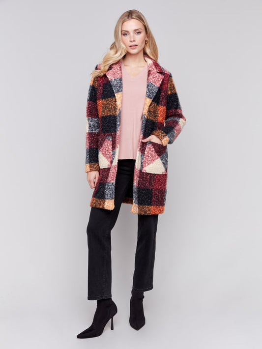 Women's Boucle Plaid Knit Coat