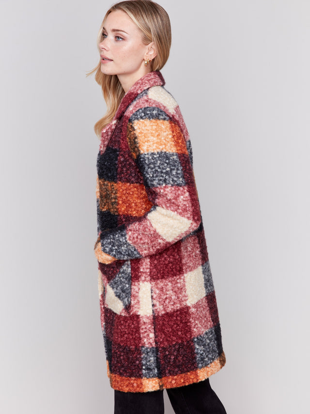 Wome's Boucle Plaid Knit Coat