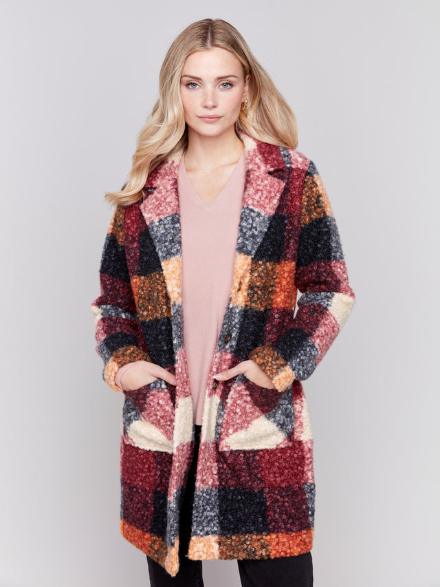 Wome's Boucle Plaid Knit Coat