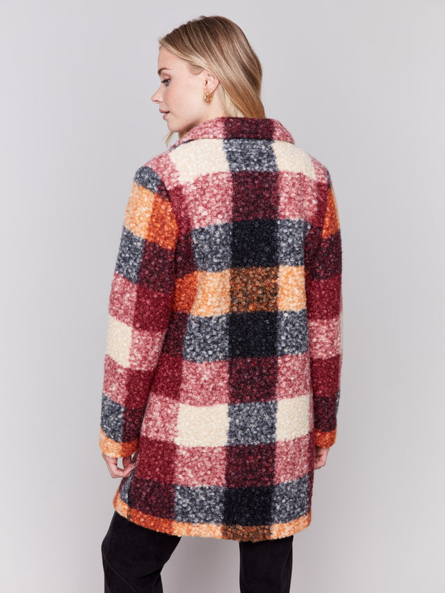 Wome's Boucle Plaid Knit Coat