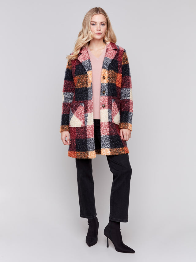 Wome's Boucle Plaid Knit Coat