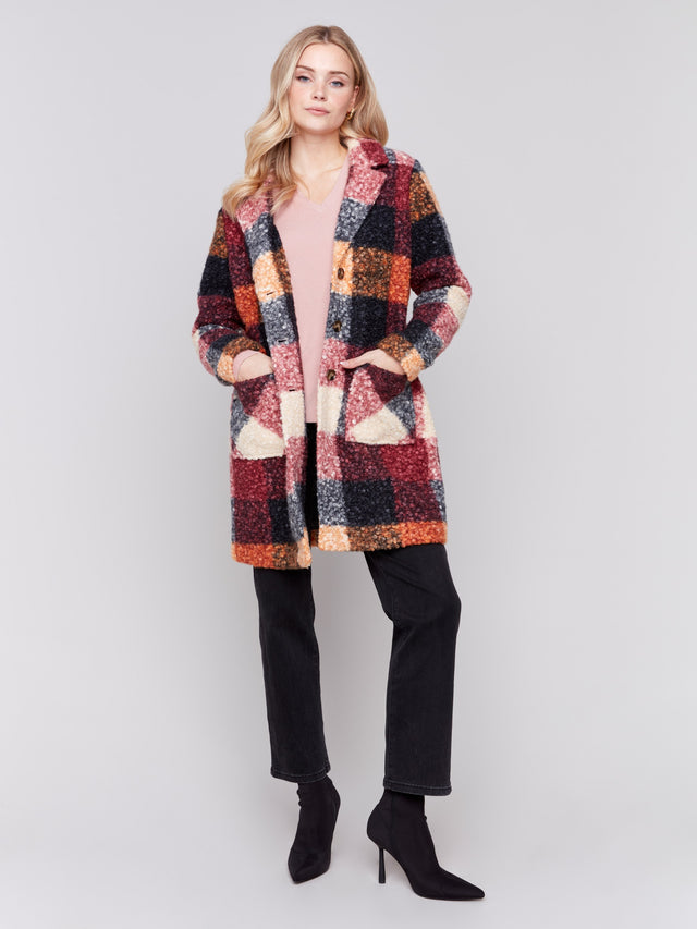 Wome's Boucle Plaid Knit Coat