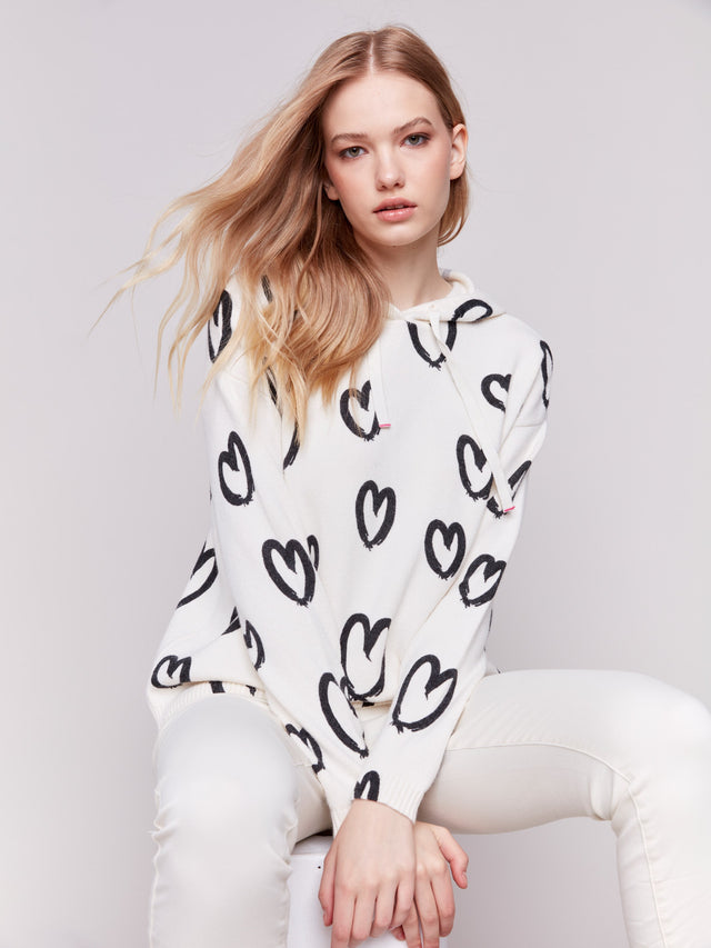 Printed Hearts Hoodie Sweater