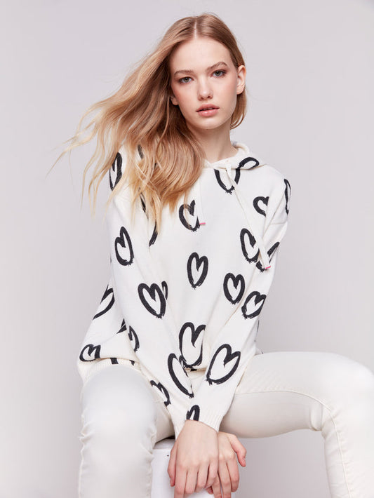 Printed Hearts Hoodie Sweater