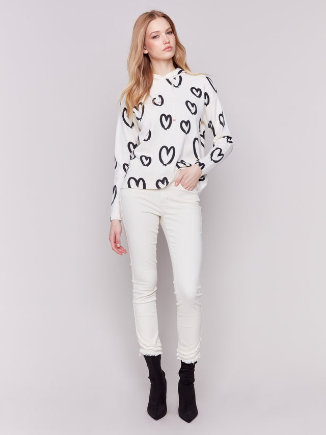 Printed Hearts Hoodie Sweater