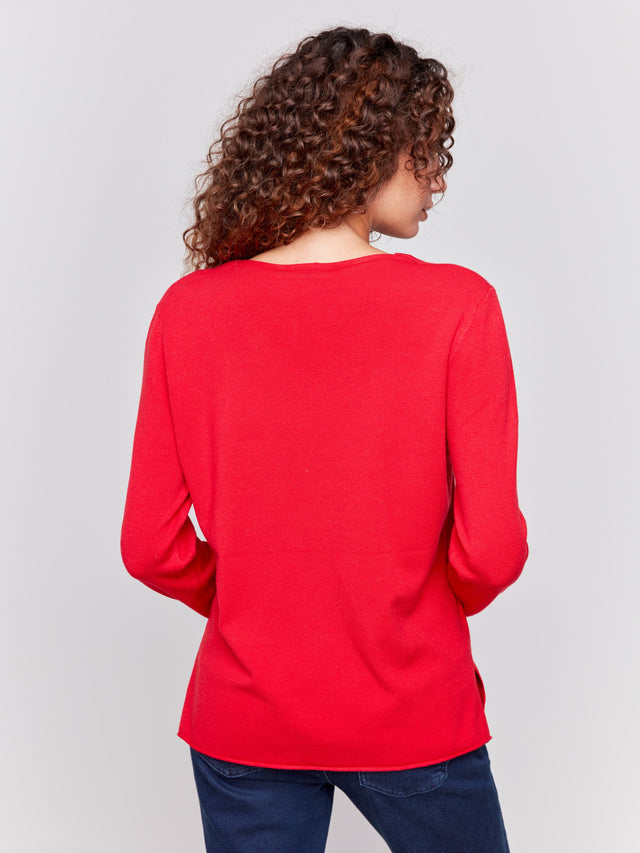 Solid Basic V-Neck Sweater - Cranberry