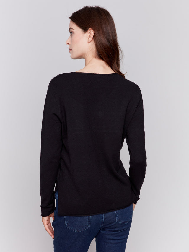 Solid Basic V-Neck Sweater - Black