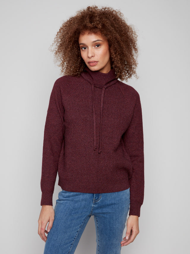 Textured Raglan Cowl Neck Sweater