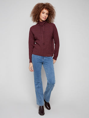 Textured Raglan Cowl Neck Sweater