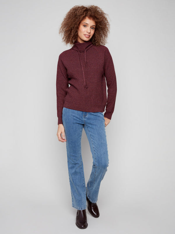 Textured Raglan Cowl Neck Sweater