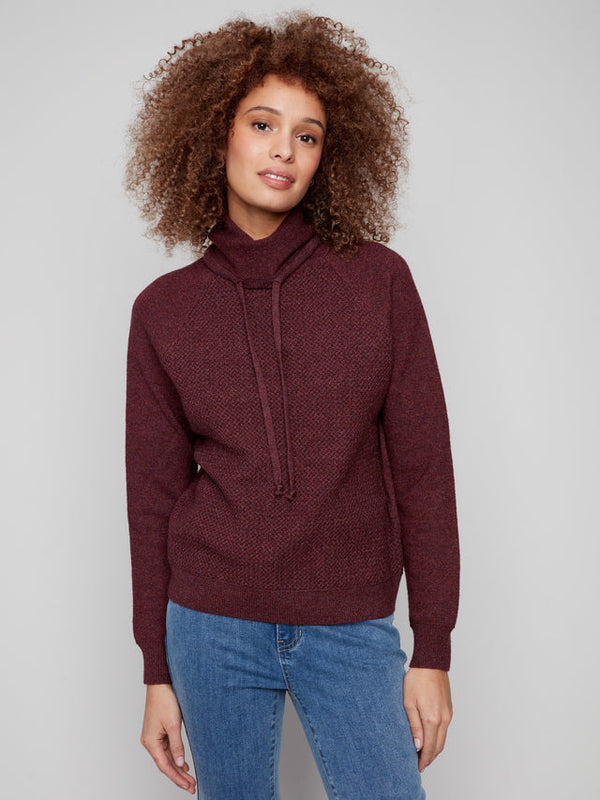 Textured Raglan Cowl Neck Sweater