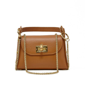 GF1075 GENUINE ITALIAN LEATHER  BAMBOO CLASP, CROSSBODY BAG: LILAC