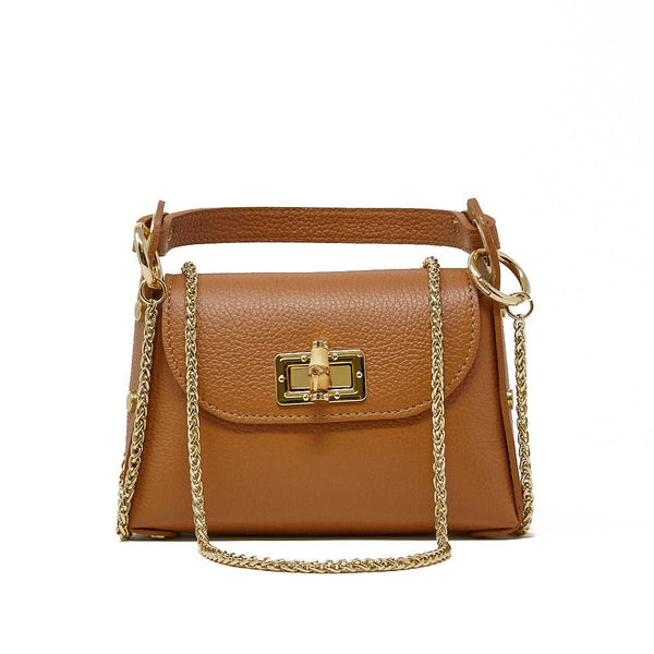GF1075 GENUINE ITALIAN LEATHER  BAMBOO CLASP, CROSSBODY BAG: LILAC