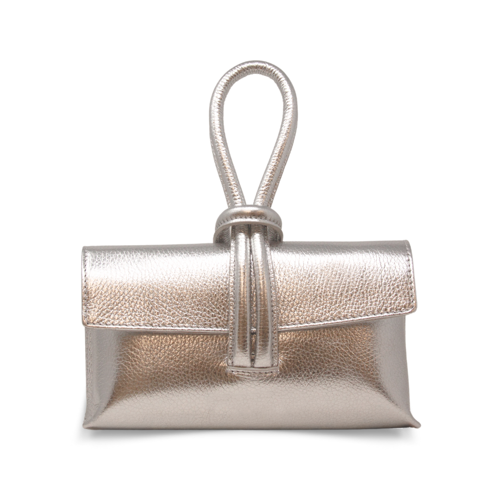 GF0467 GENUINE ITALIAN LEATHER  WRISTLET BAG: SILVER