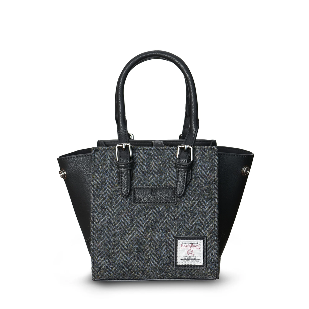 The Mini Caillie Tote - Black & Grey Herringbone