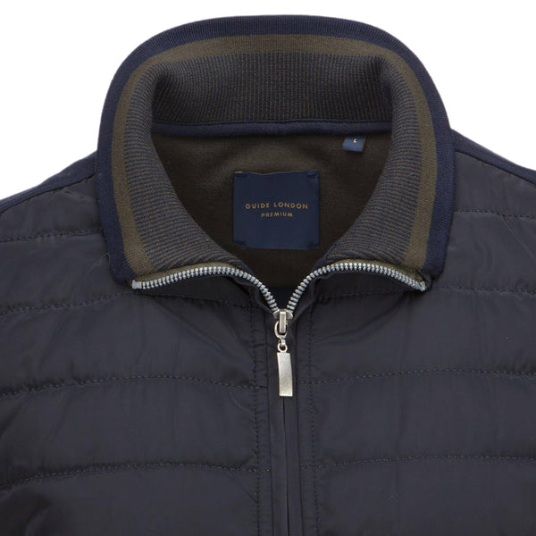 Zip Funnel Neck Quilted Gilet - Smart Jacquard Collar - Navy