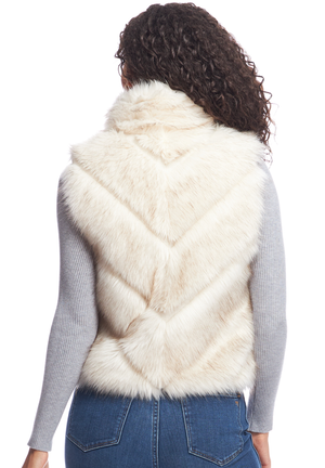 Faux Fur Reversible Chevron Shortie Vest: Sable / M