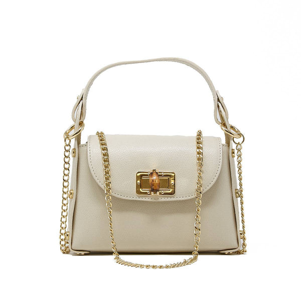 GF1075 GENUINE ITALIAN LEATHER  BAMBOO CLASP, CROSSBODY BAG: LILAC