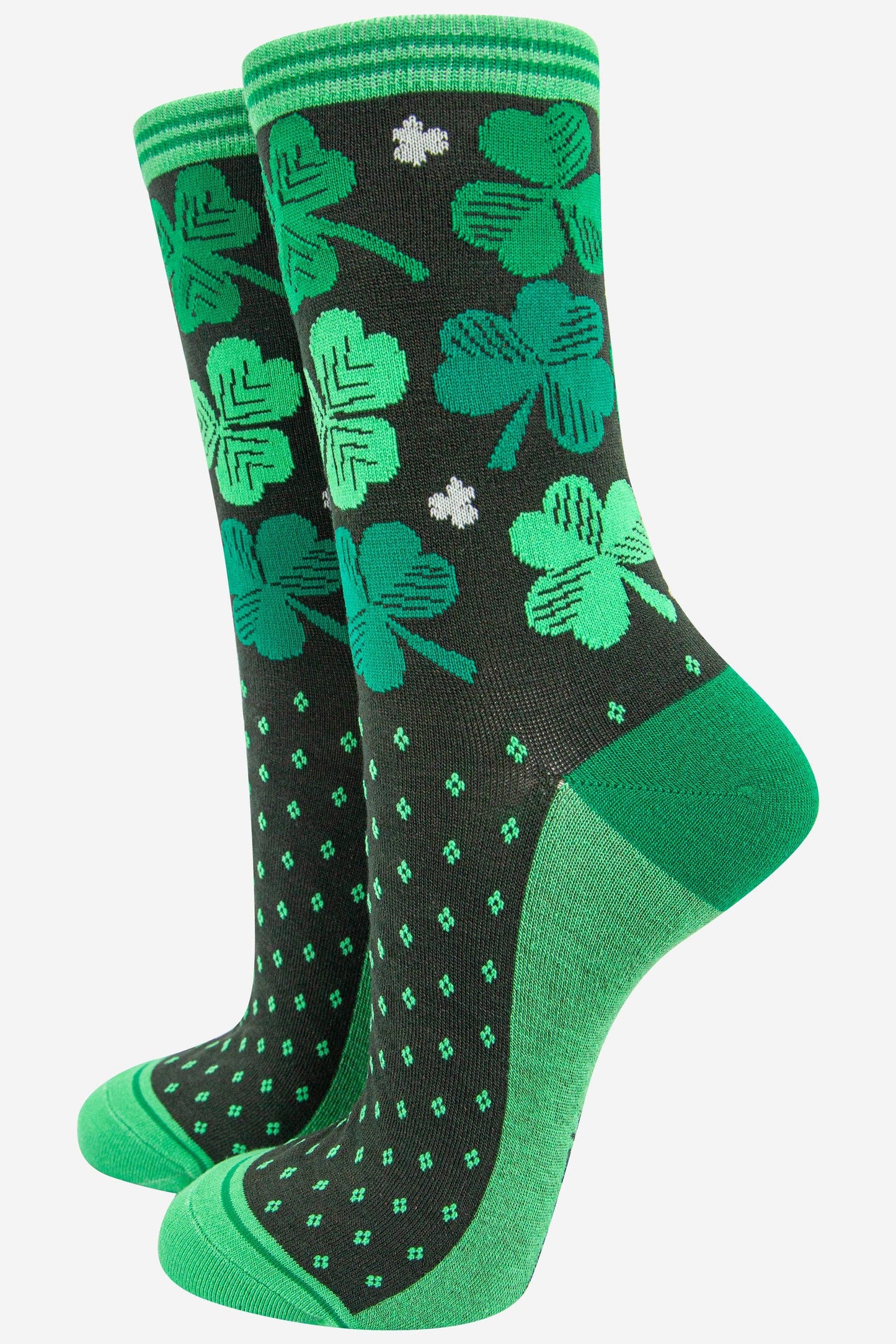 Women's Lucky Irish Shamrock Four Leaf Clover Bamboo Socks: UK 3-7 | EU 36-40