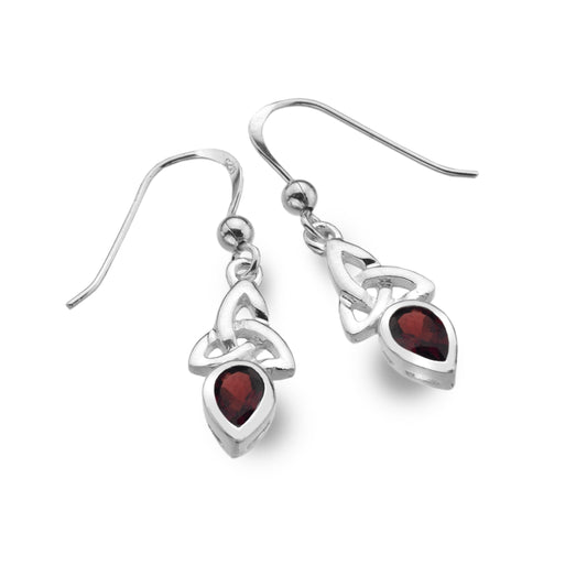 Sterling Silver Trinity Knot Earrings - Garnet