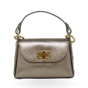GF1075 GENUINE ITALIAN LEATHER  BAMBOO CLASP, CROSSBODY BAG: LILAC