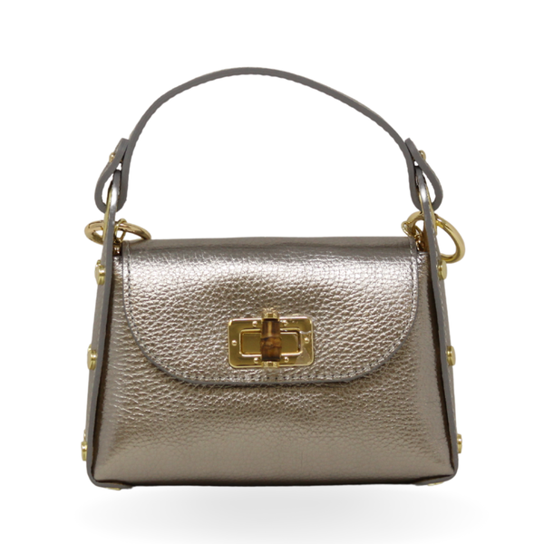 GF1075 GENUINE ITALIAN LEATHER  BAMBOO CLASP, CROSSBODY BAG: LILAC