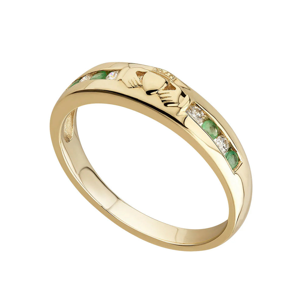 S2374 14K Diamond & Emerald Claddagh Eternity Ring