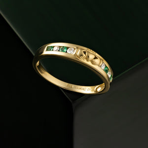 S2374 14K Diamond & Emerald Claddagh Eternity Ring